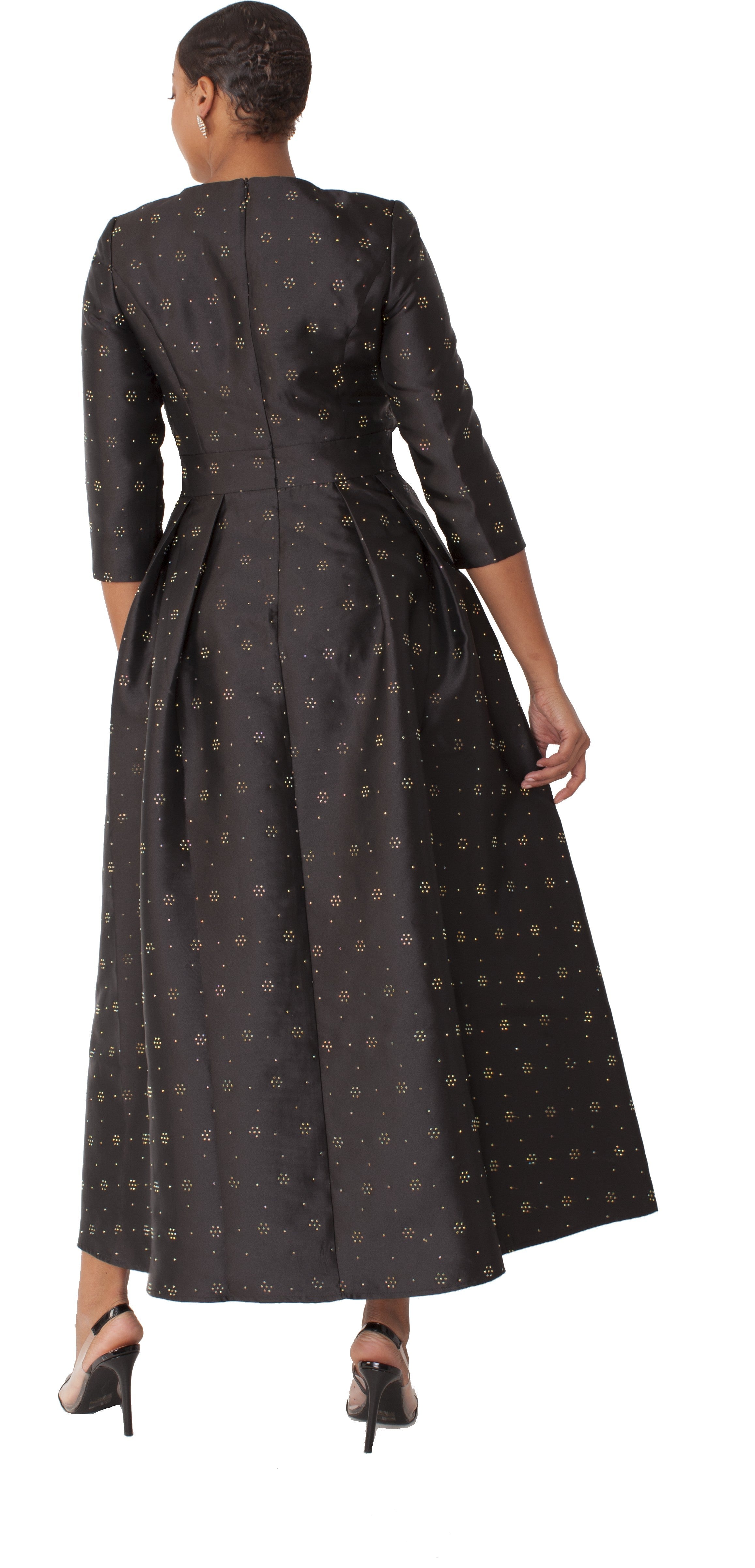 Elegant 3/4 Sleeve Rhinestone Embellished Church Dress-4826
