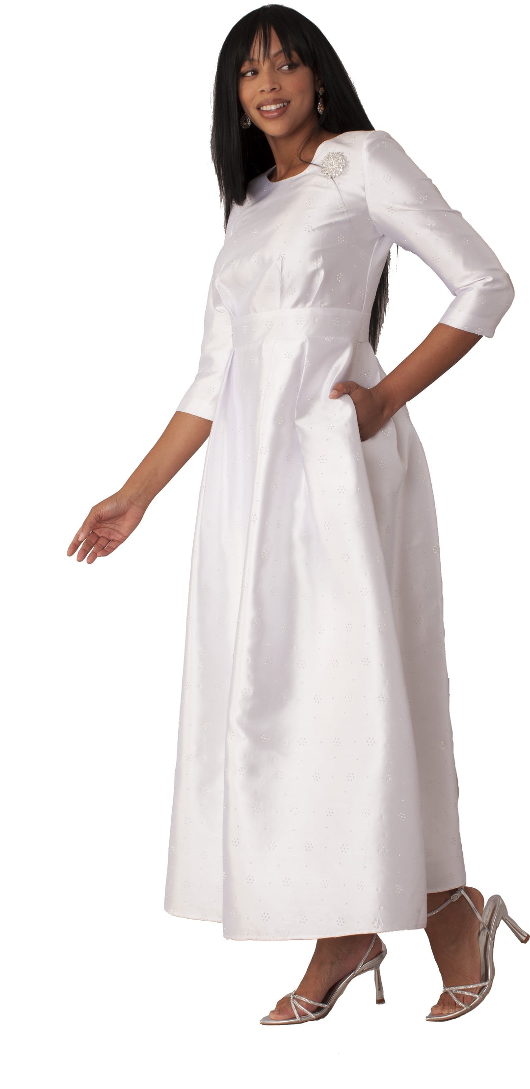 Elegant 3/4 Sleeve Rhinestone Embellished Church Dress-4826