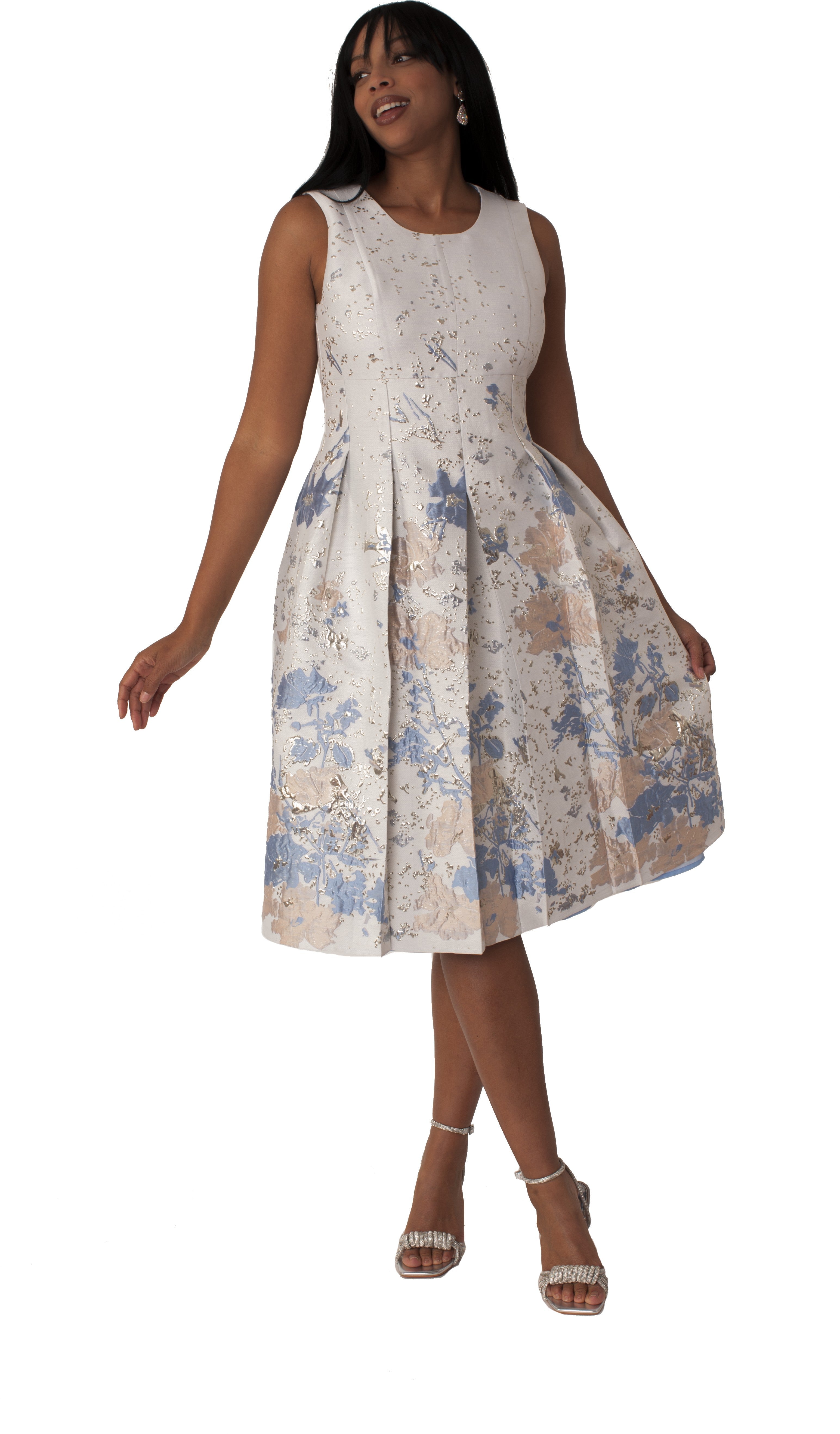 Plus Size Brocade Dress Set with Jacket & Brooch - 4830W