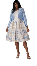 Plus Size Brocade Dress Set with Jacket & Brooch - 4830W