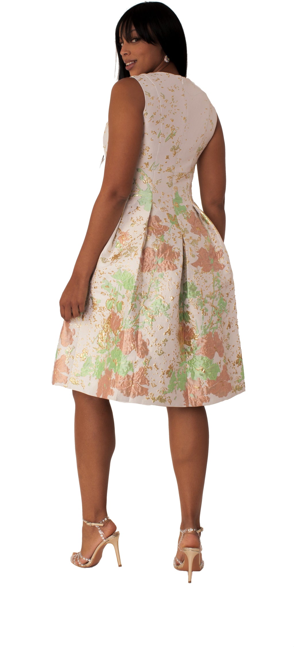 Plus Size Brocade Dress Set with Jacket & Brooch - 4830W