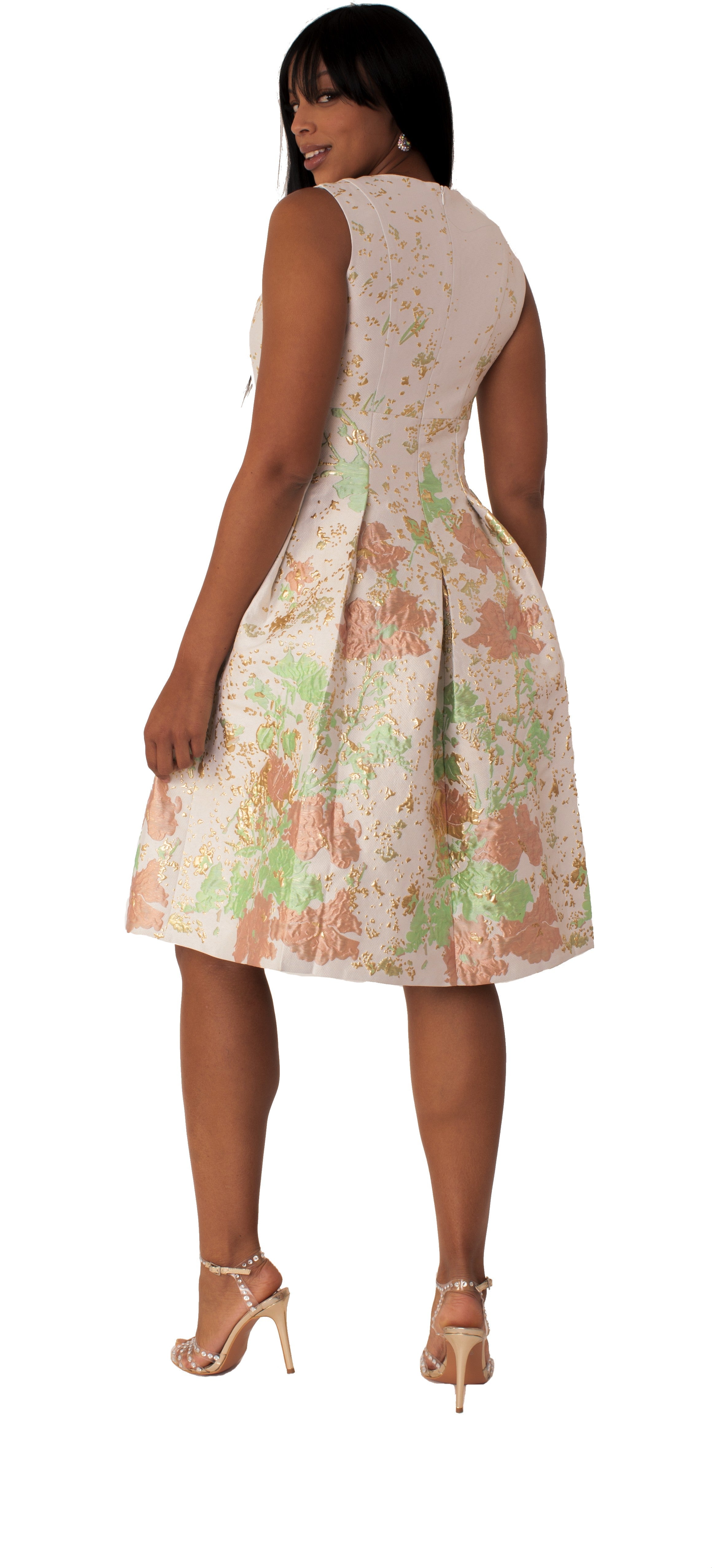 Plus Size Brocade Dress Set with Jacket & Brooch - 4830W
