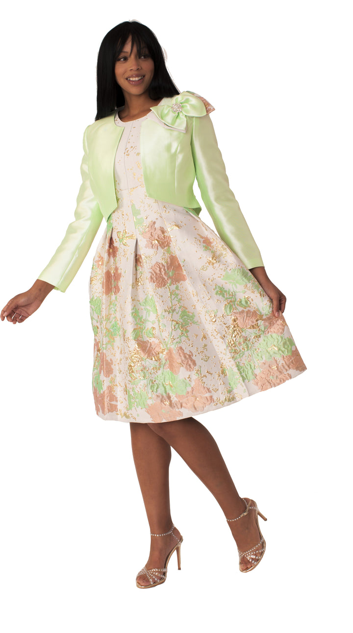 Plus Size Brocade Dress Set with Jacket & Brooch - 4830W
