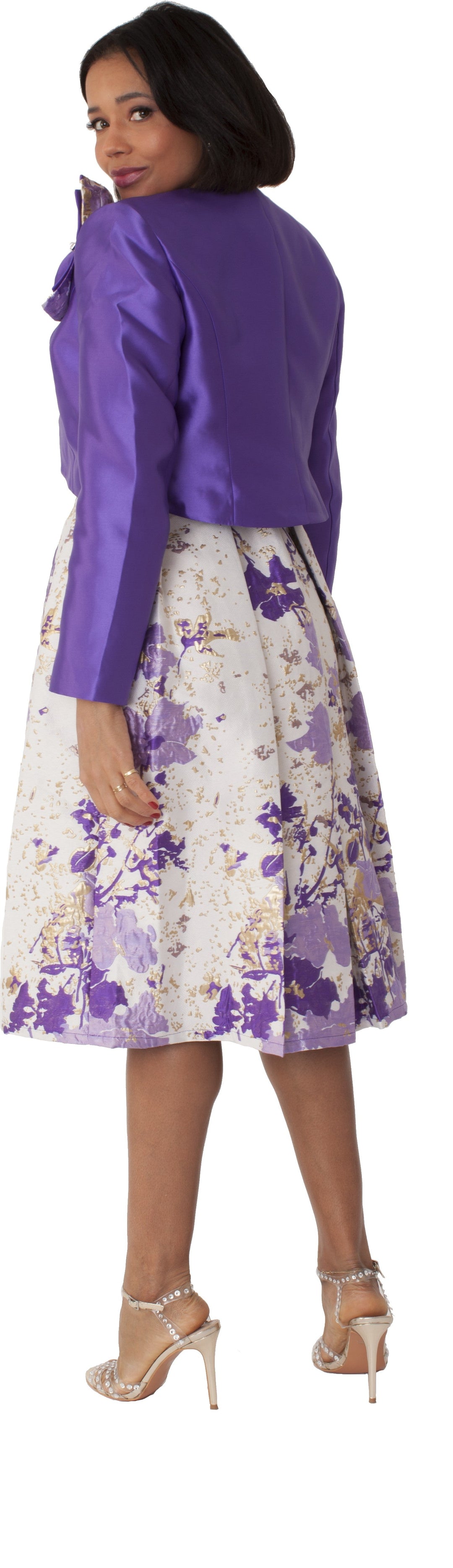 Plus Size Brocade Dress Set with Jacket & Brooch - 4830W