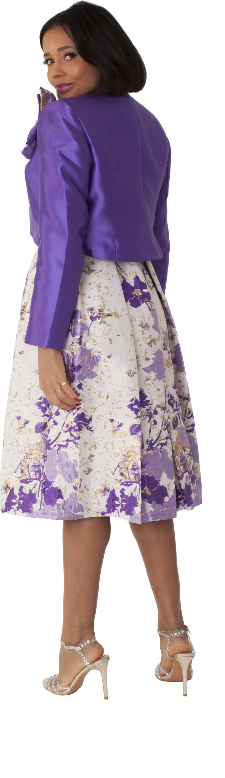 Plus Size Brocade Dress Set with Jacket & Brooch - 4830W