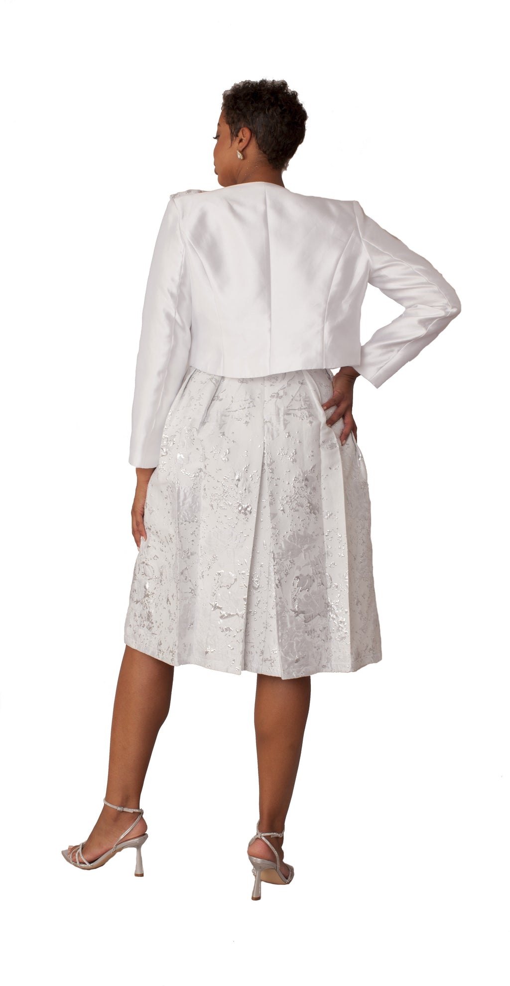 Plus Size Brocade Dress Set with Jacket & Brooch - 4830W