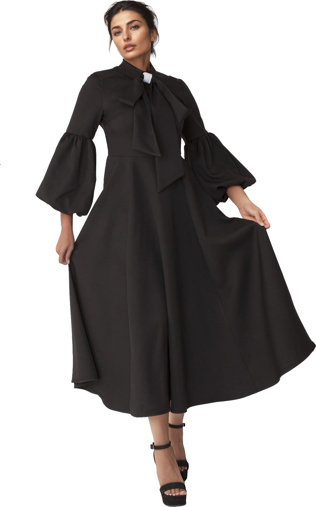 Plus Size Modest Clergy Dress with Bell Sleeves – 4846W