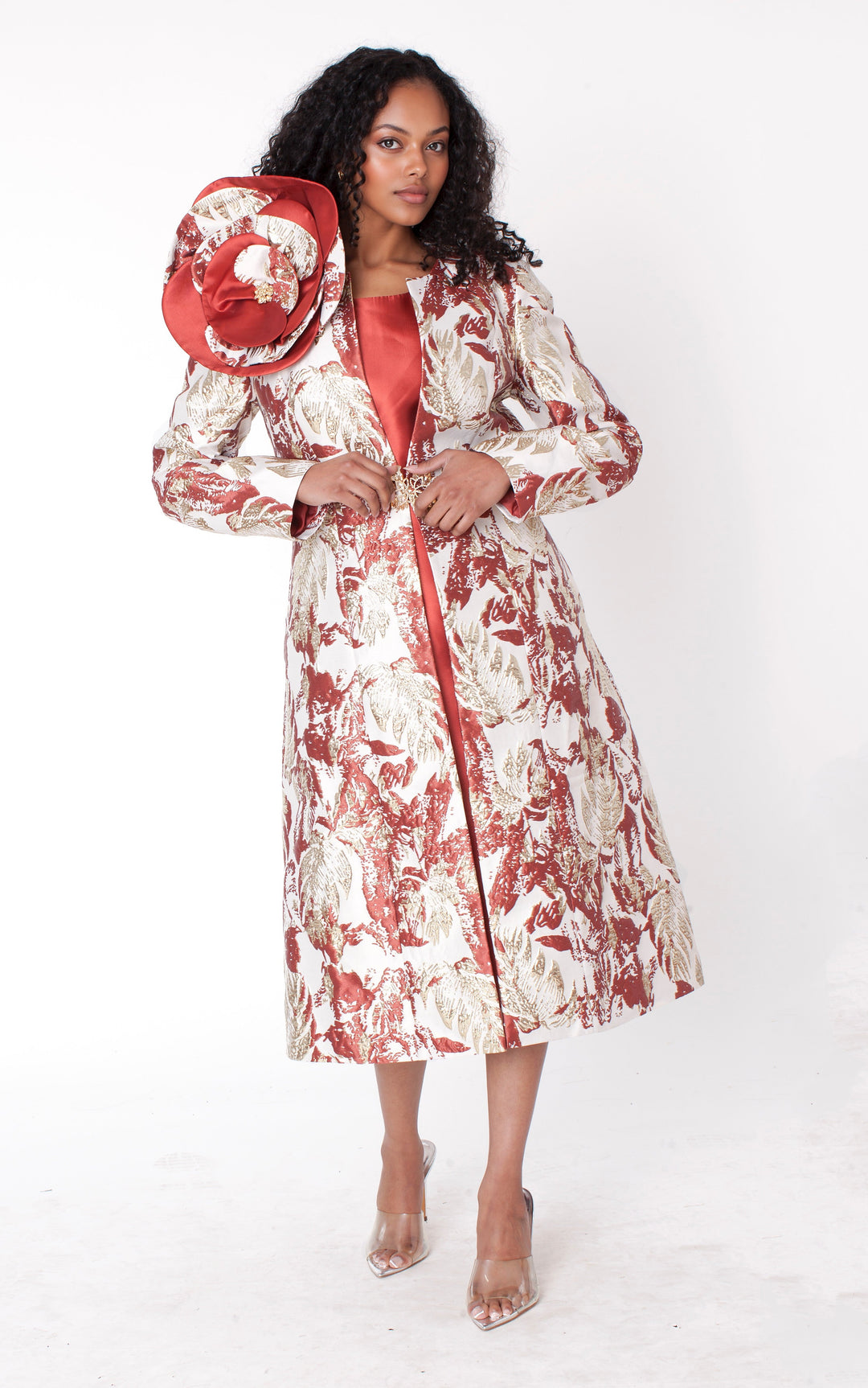 Elegant Brocade Dress with Matching Jackets - 4859