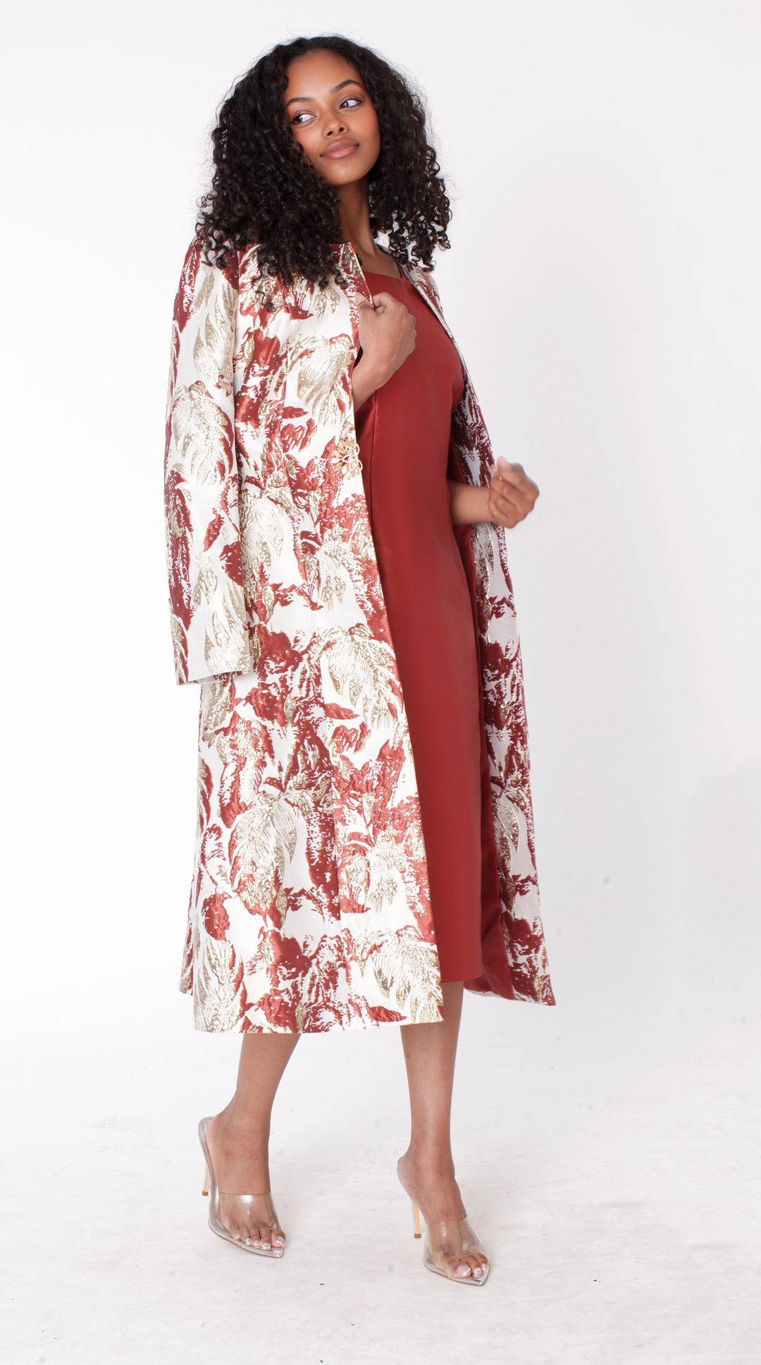 Elegant Brocade Dress with Matching Jackets - 4859