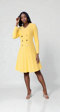 V-Neck Knit Dress with Gold Button Details- 51001