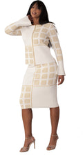 Ivory & Gold Geometric Knit Suit - 5342