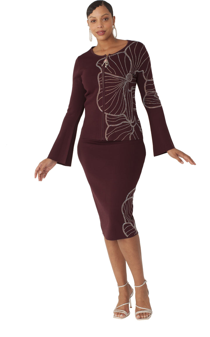 Floral Rhinestone Knit Skirt Set - 5345