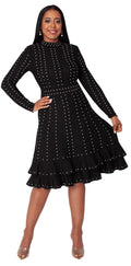Black Knit Studded Dress with Ruffle Hem -5374