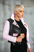 Studded Faux Leather Moto Jacket with Embroidered Tiger Back -81751