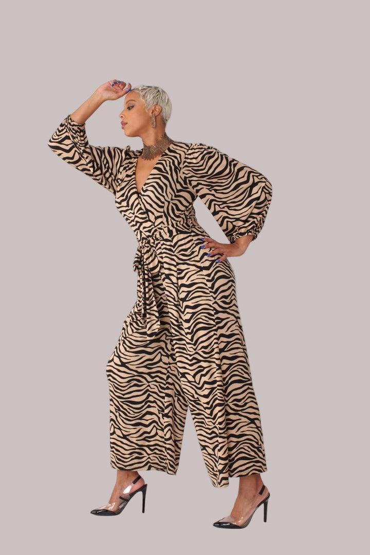 Wide-Leg Jumpsuit with Puff Sleeves - 81990