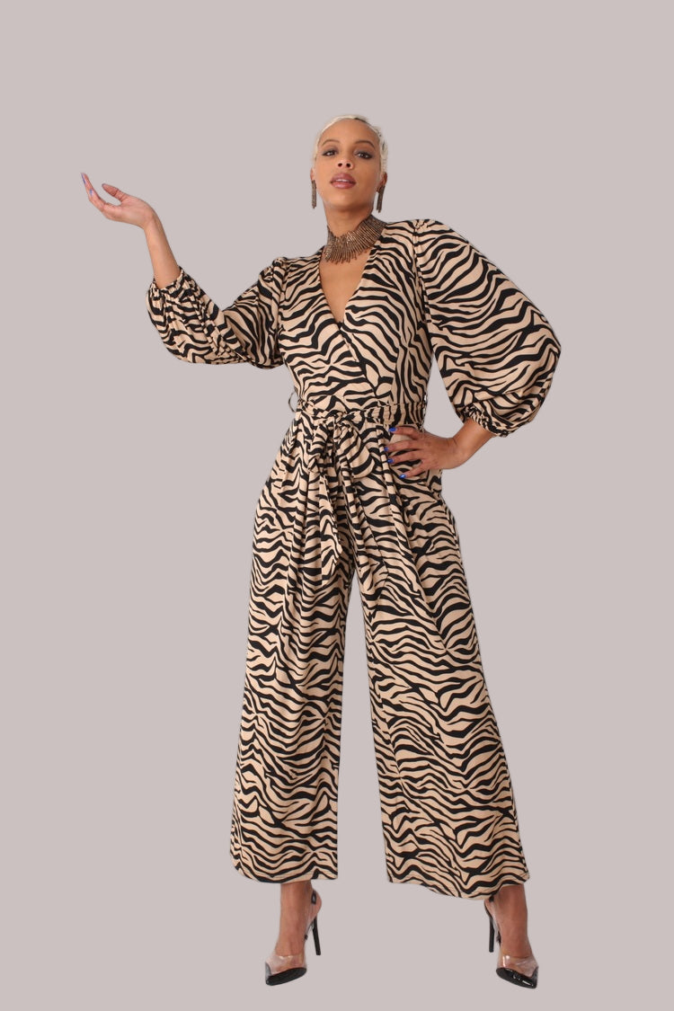 Wide-Leg Jumpsuit with Puff Sleeves - 81990