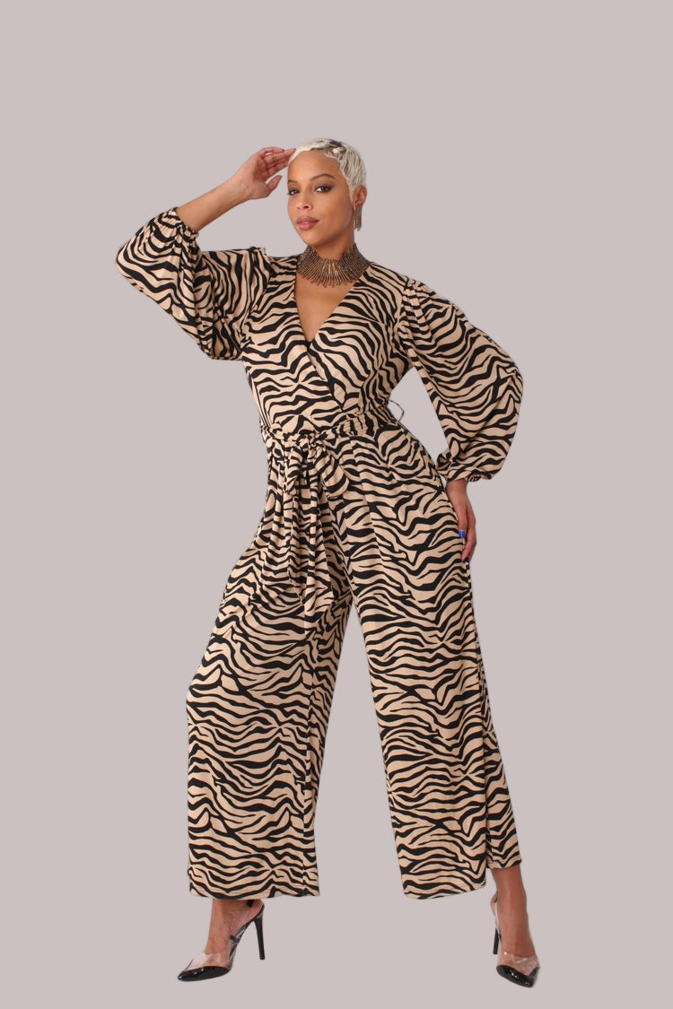 Wide-Leg Jumpsuit with Puff Sleeves - 81990