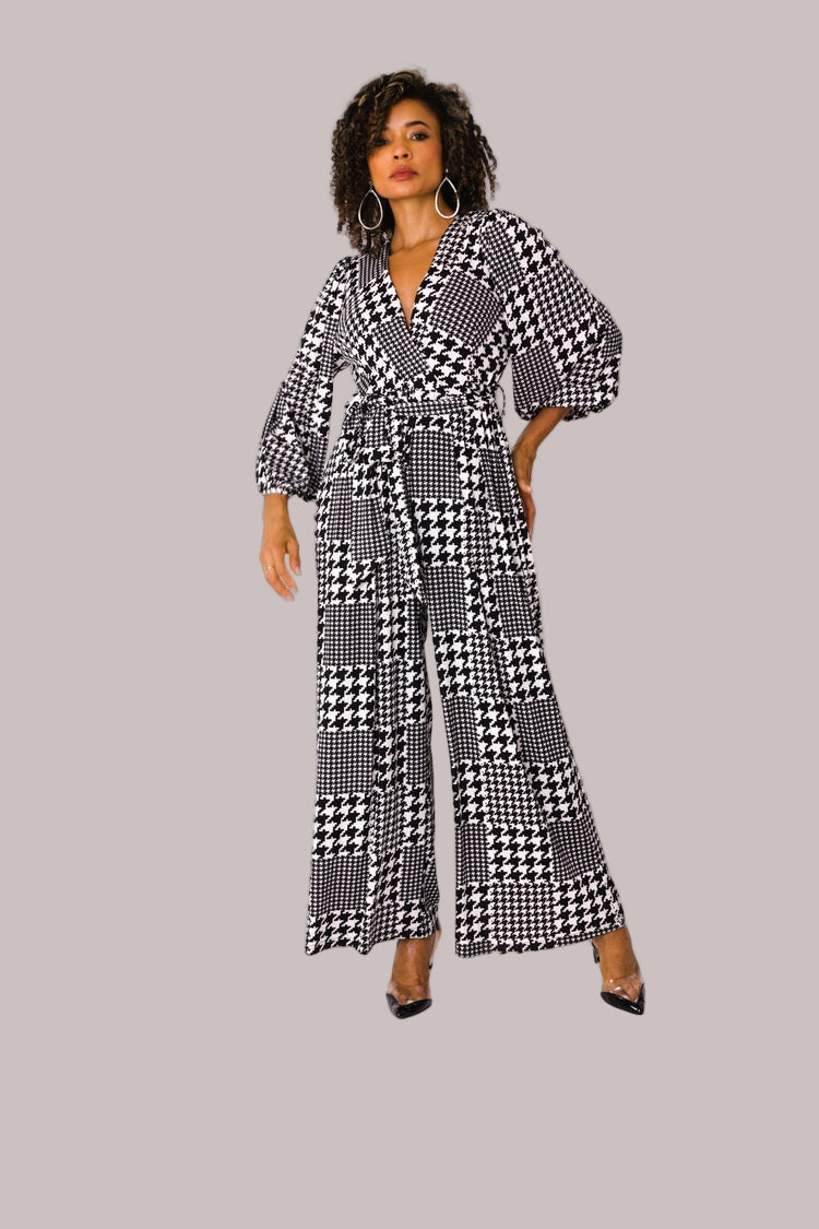 Wide-Leg Jumpsuit with Puff Sleeves - 81990
