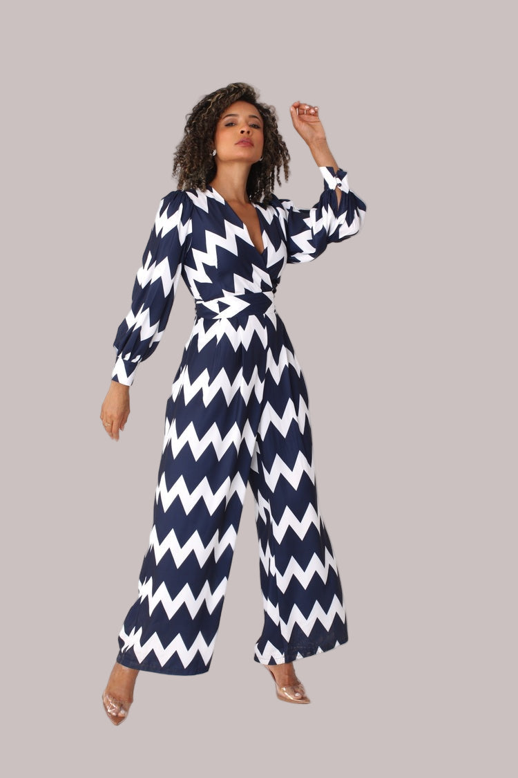 Wide-Leg Jumpsuit with Puff Sleeves - 81990