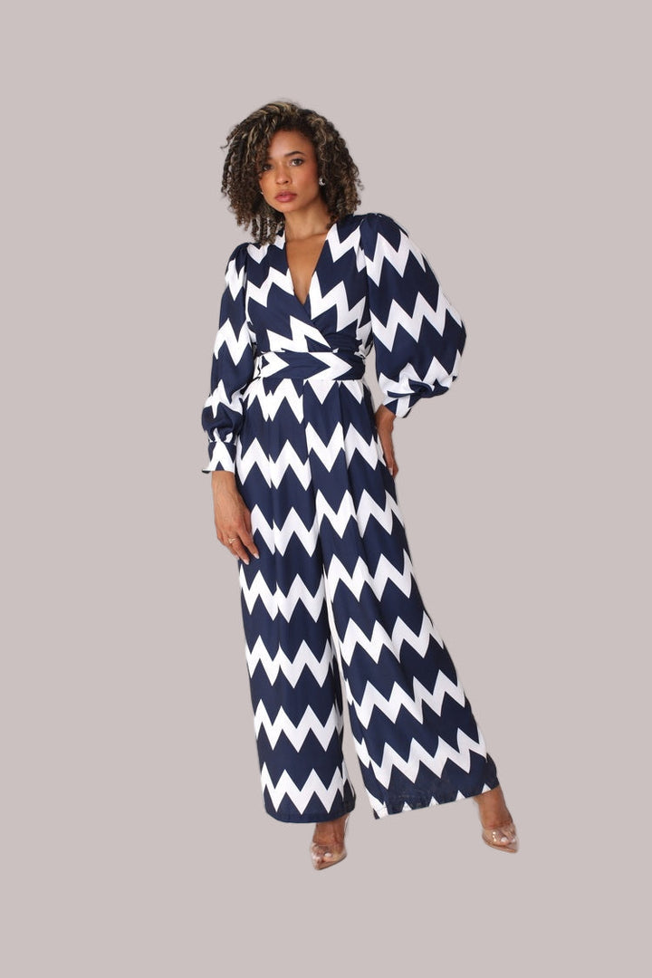 Wide-Leg Jumpsuit with Puff Sleeves - 81990