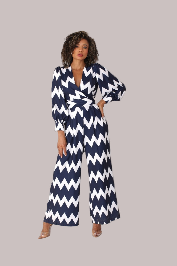 Wide-Leg Jumpsuit with Puff Sleeves - 81990