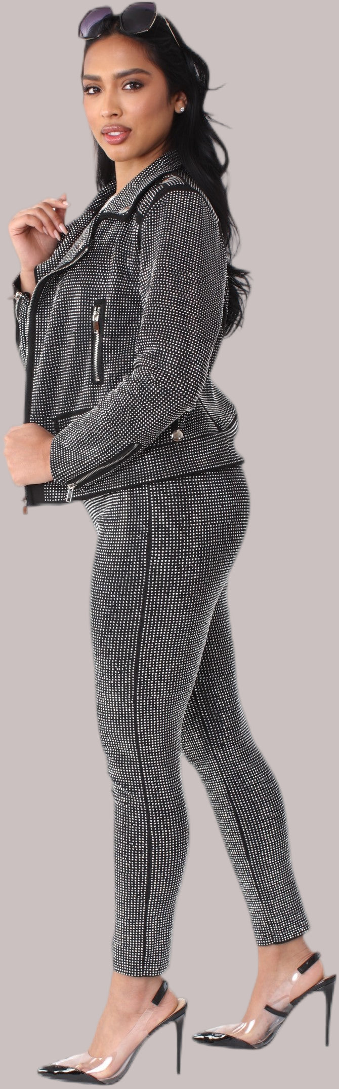 Suede Moto Jacket with Allover Diamonds - 82022