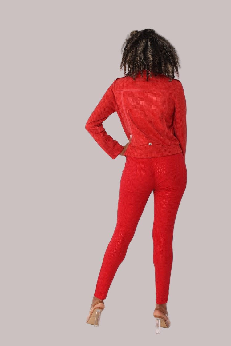Suede Moto Jacket with Allover Diamonds - 82022