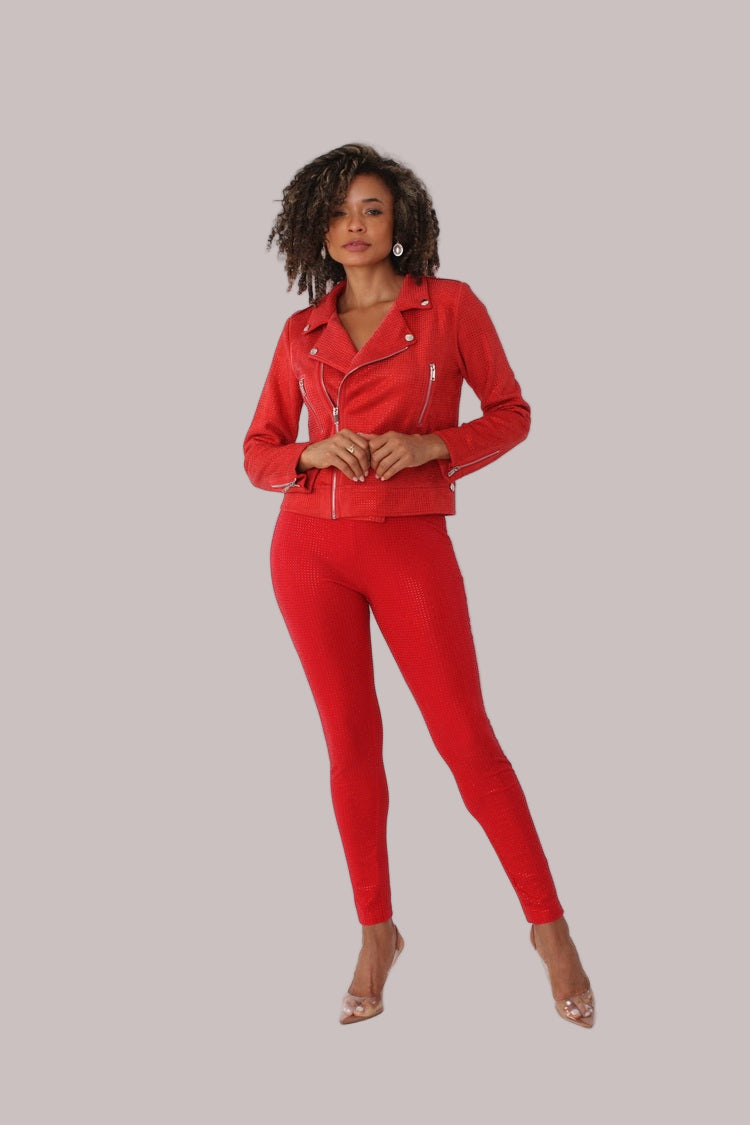 Suede Moto Jacket with Allover Diamonds - 82022