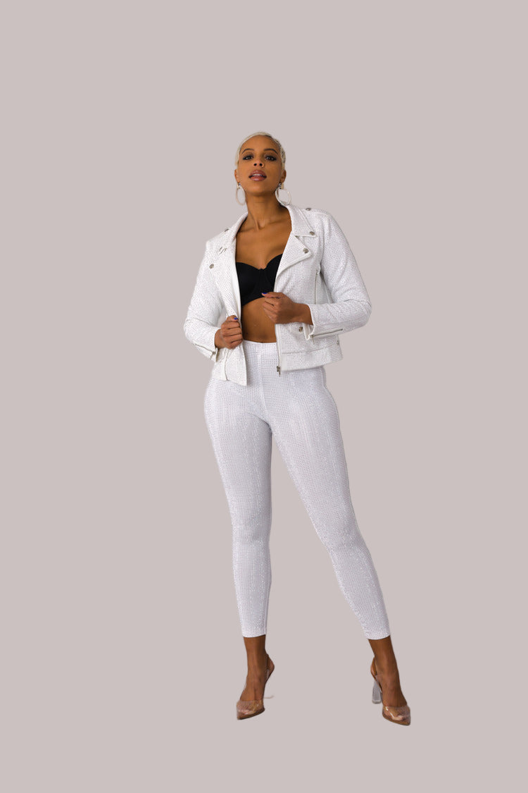 Suede Moto Jacket with Allover Diamonds - 82022