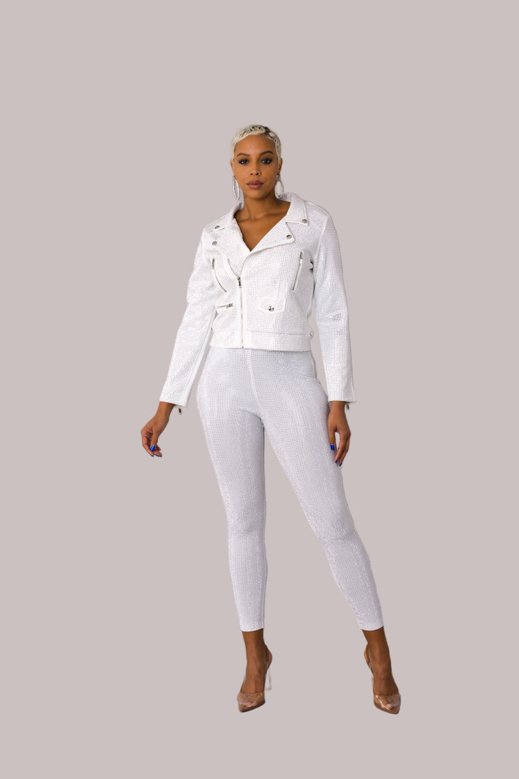 Suede Moto Jacket with Allover Diamonds - 82022