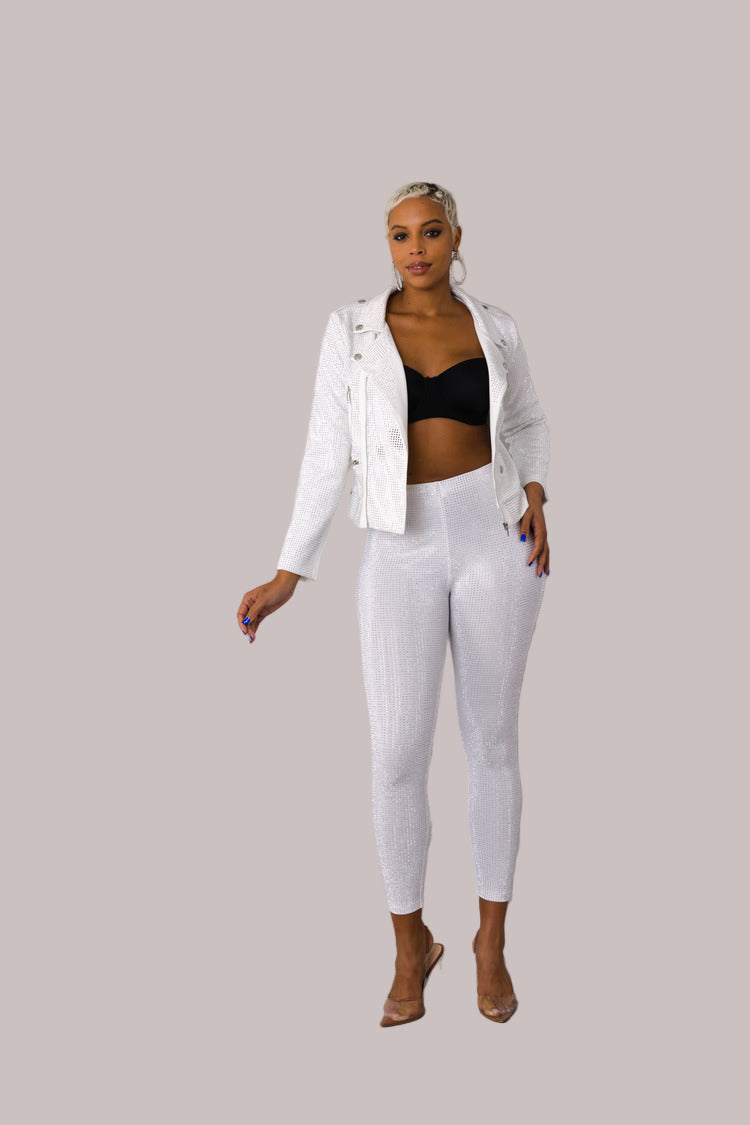 Suede Moto Jacket with Allover Diamonds - 82022