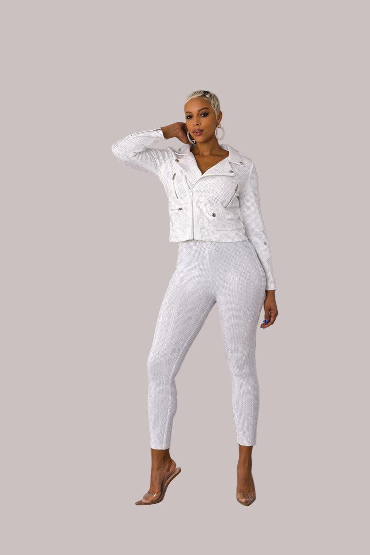 Suede Moto Jacket with Allover Diamonds - 82022