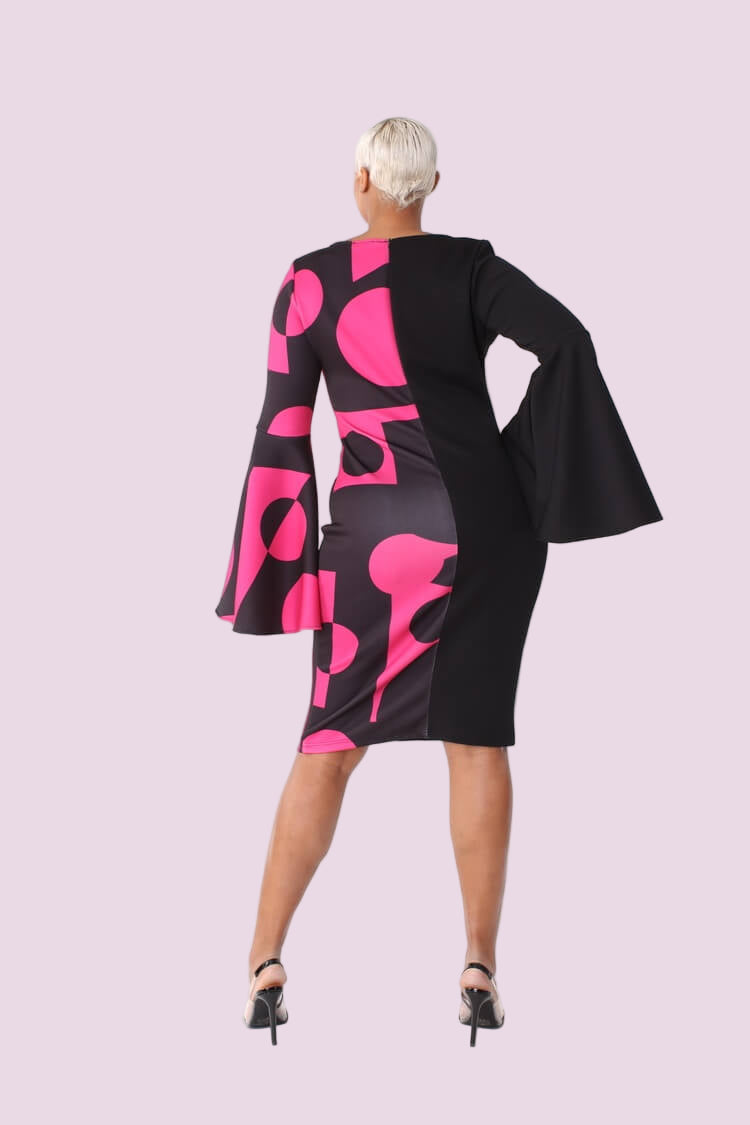 Color Block Bell Sleeve Dress - 82062