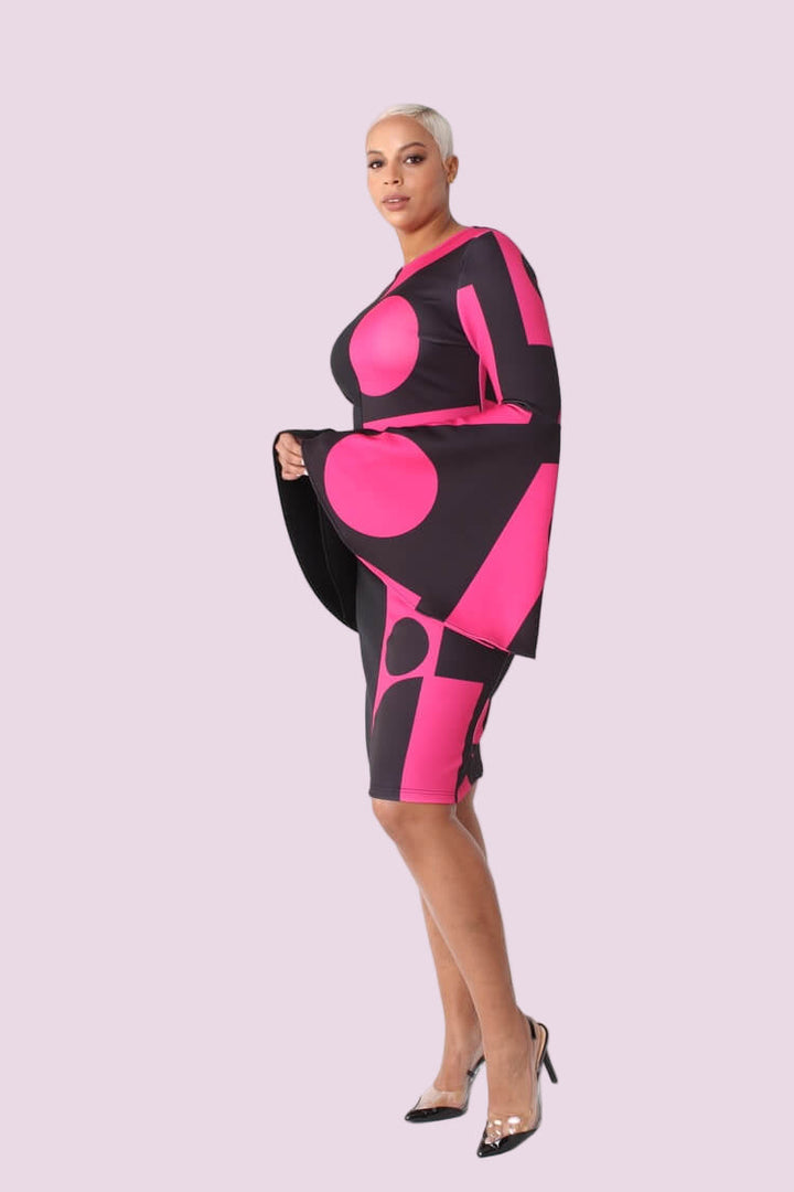 Color Block Bell Sleeve Dress - 82062