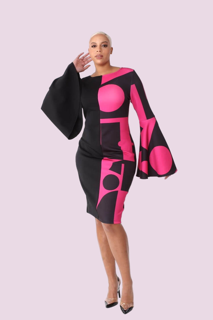 Color Block Bell Sleeve Dress - 82062
