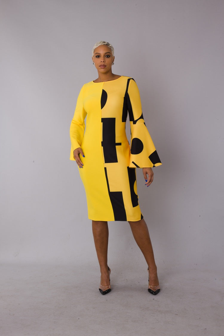 Color Block Bell Sleeve Dress - 82062