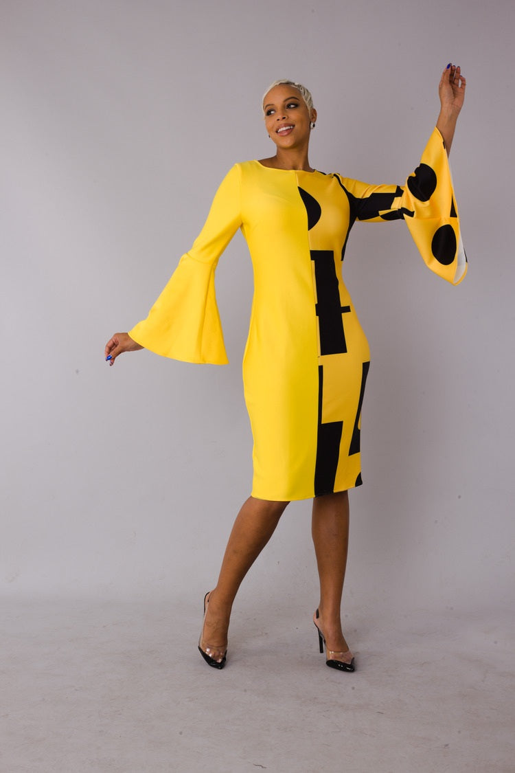 Color Block Bell Sleeve Dress - 82062