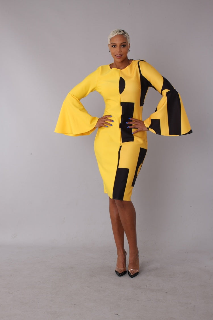 Color Block Bell Sleeve Dress - 82062