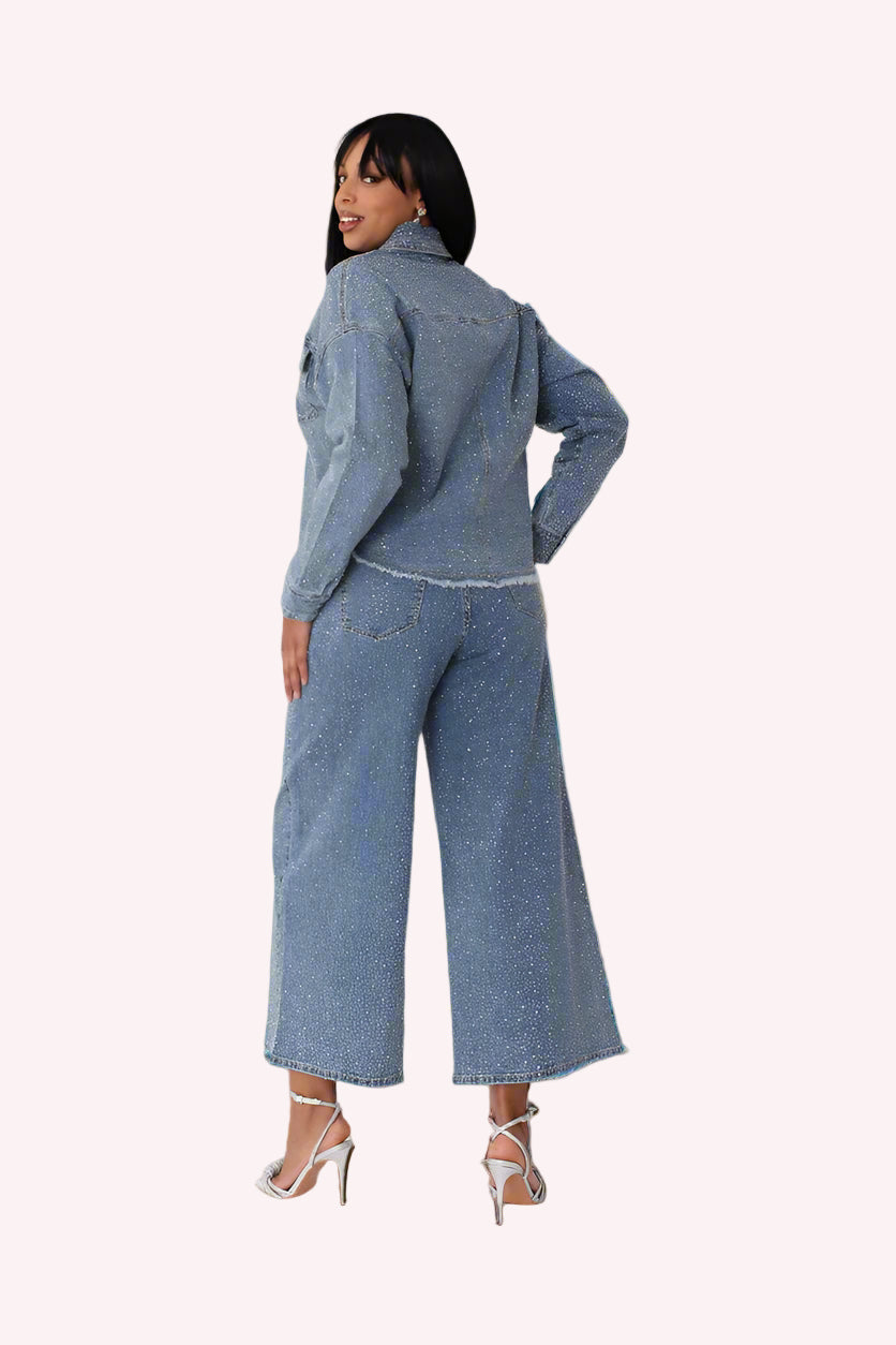 Rhinestone Denim Culottes - 82396