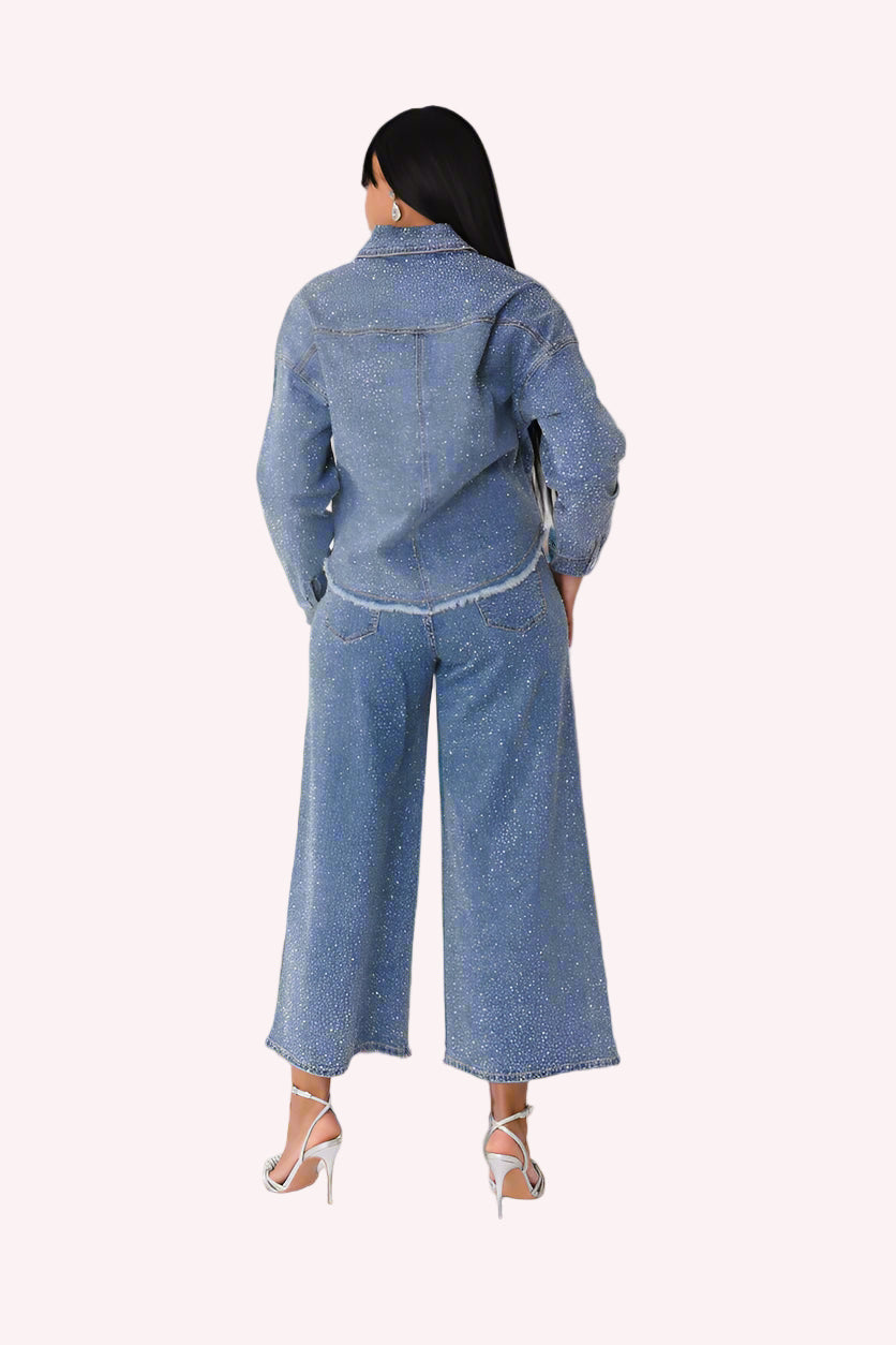 Rhinestone Denim Culottes - 82396