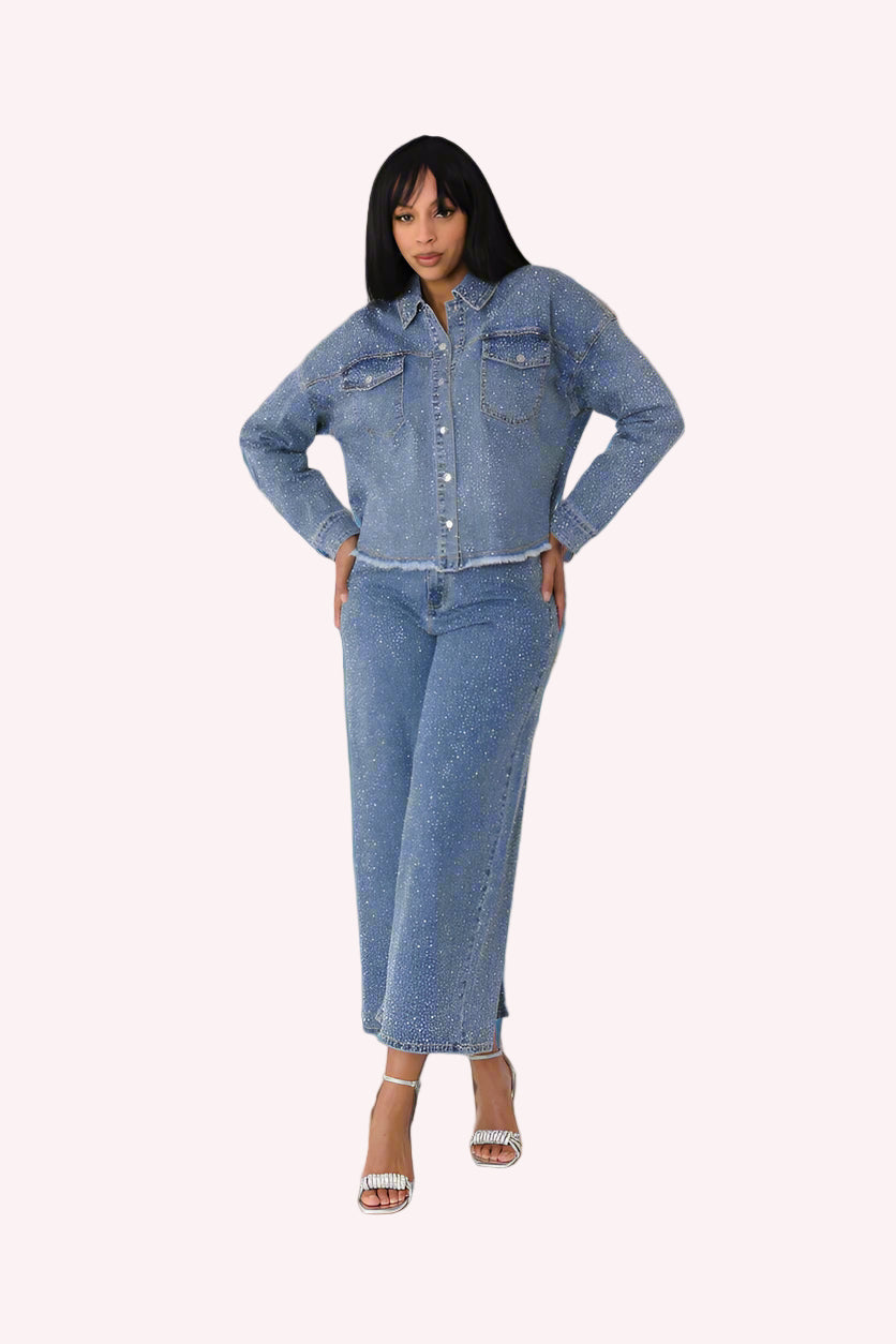 Rhinestone Denim Culottes - 82396