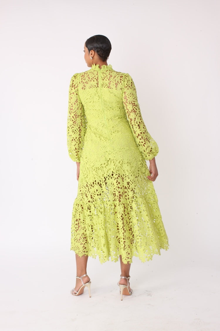 Chartreuse Lace Midi Dress -82434