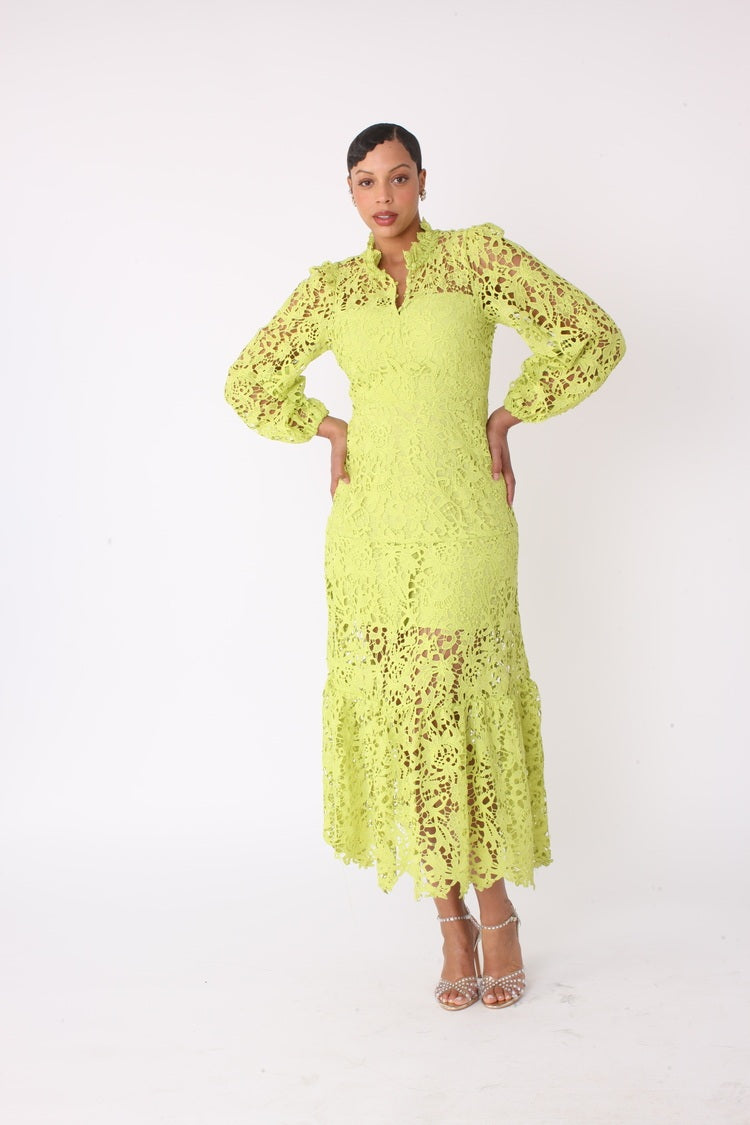 Chartreuse Lace Midi Dress -82434