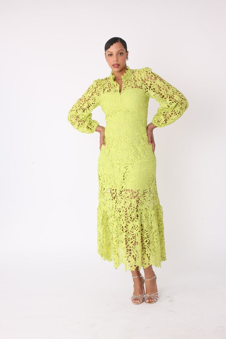 Chartreuse Lace Midi Dress -82434