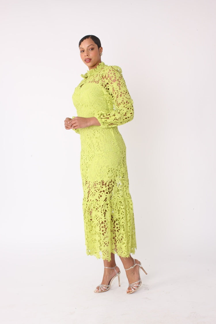 Chartreuse Lace Midi Dress -82434
