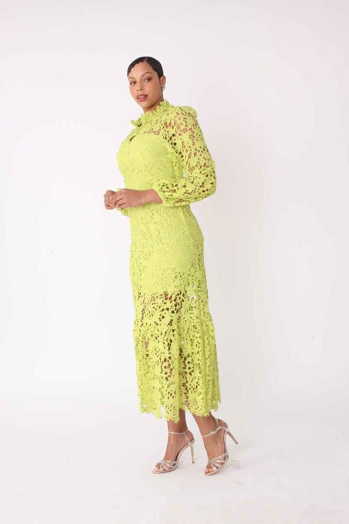 Chartreuse Lace Midi Dress -82434