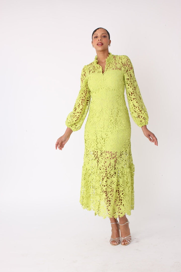 Chartreuse Lace Midi Dress -82434