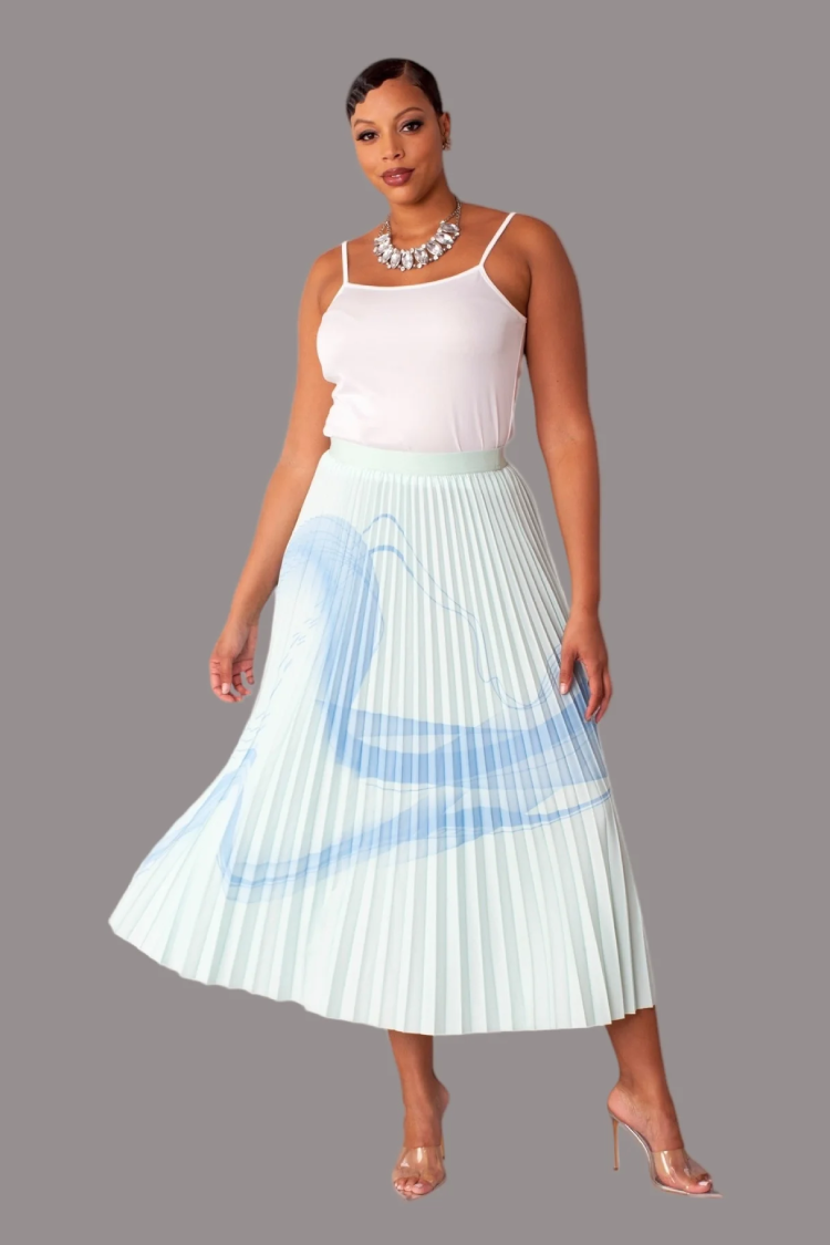 Watercolor Print Pleated Maxi Skirt - 82606