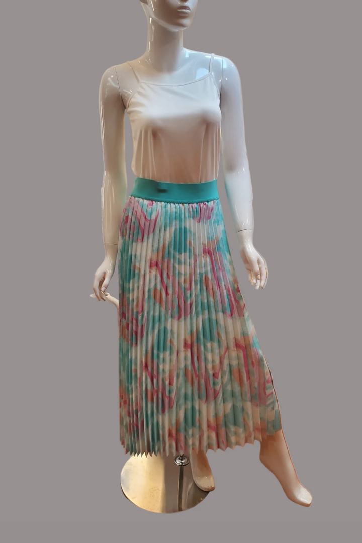Watercolor Print Pleated Maxi Skirt - 82606