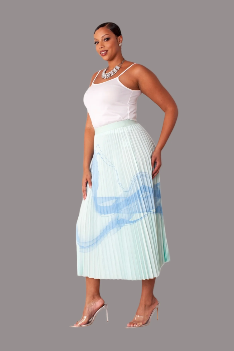 Watercolor Print Pleated Maxi Skirt - 82606